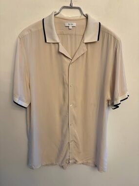 Reiss Beige Short-Sleeve Button-Down with Black Trim